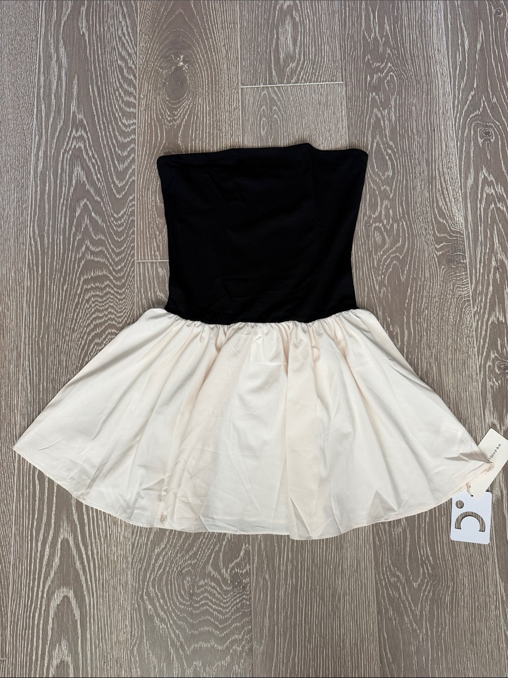 Black and Cream Strapless mini Dress